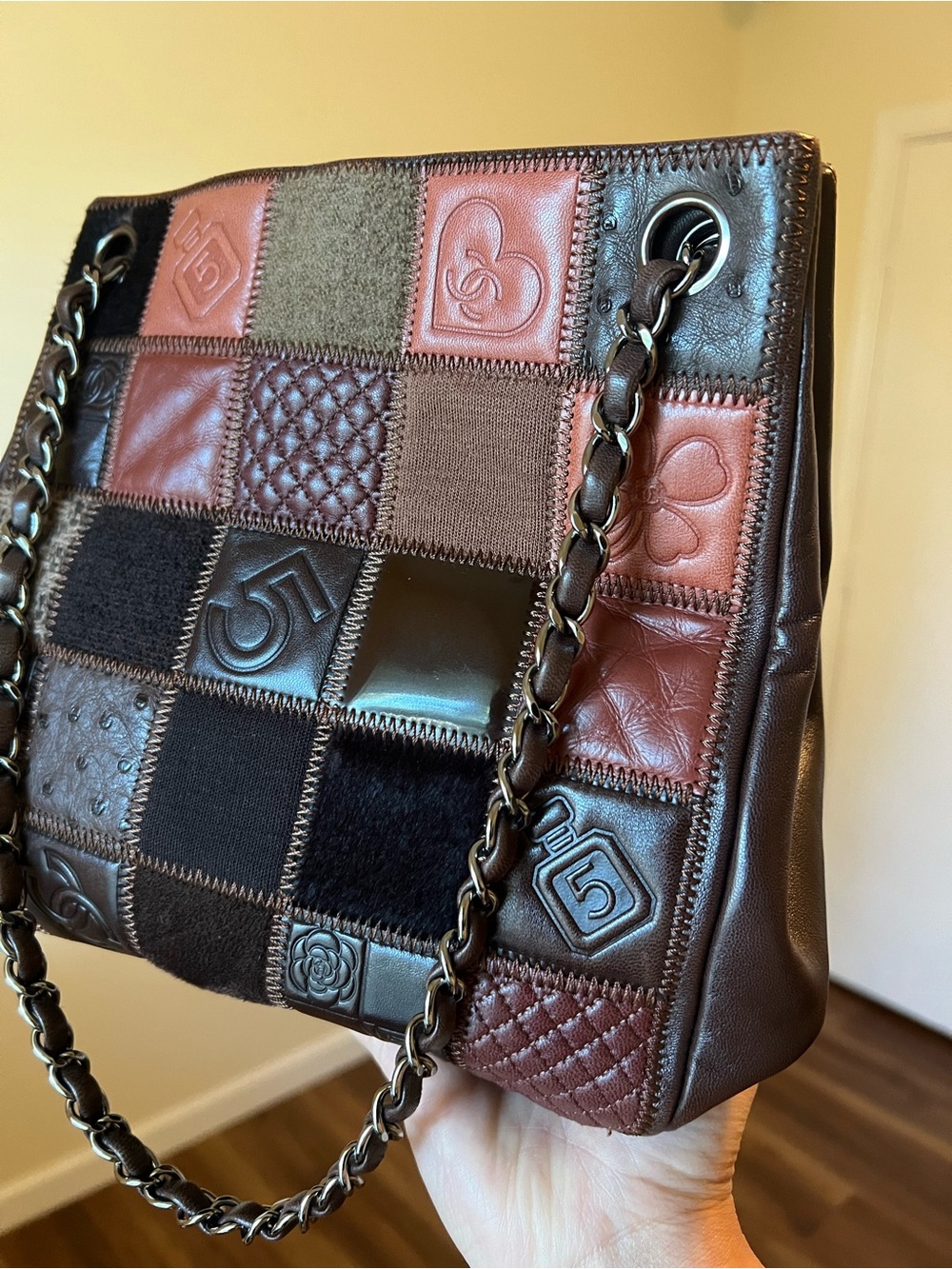 CHANEL Brown & Black Patchwork Leather Shoulder Bag - Picture 13 of 14